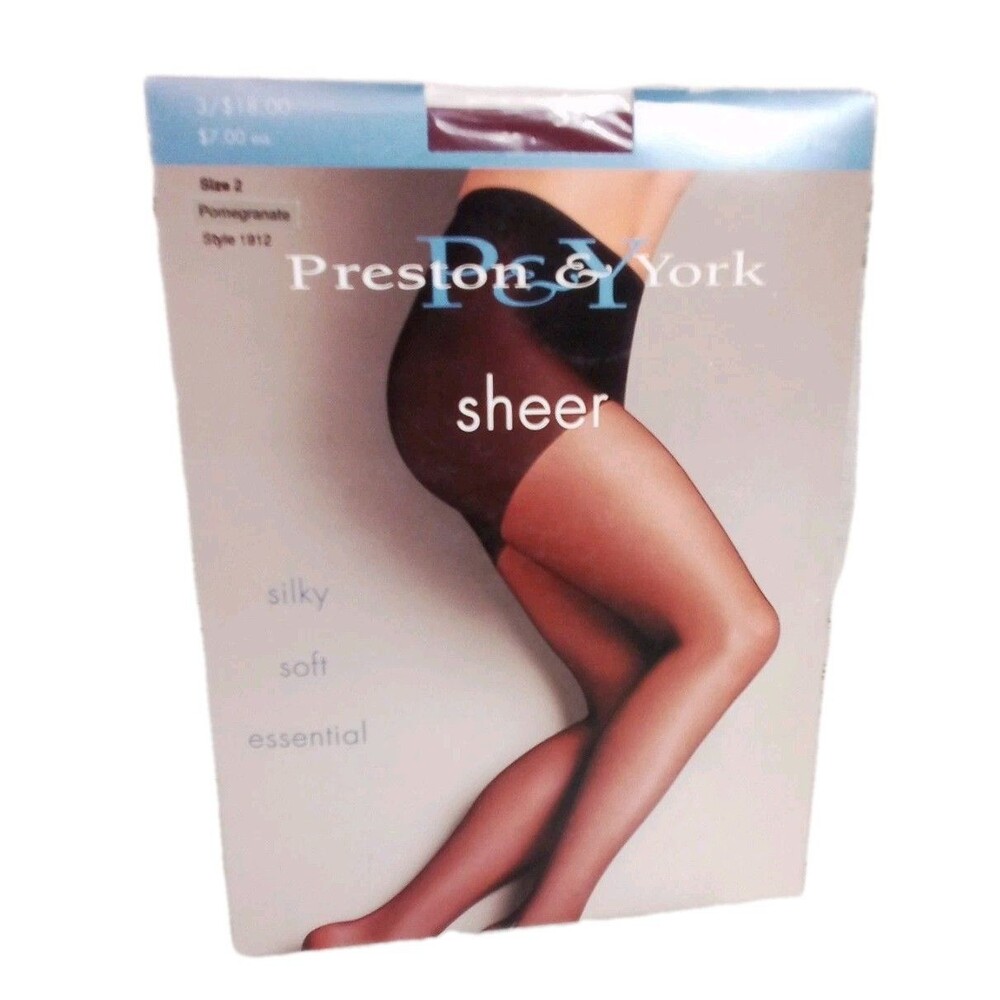 Women's Preston & York Sheer Pomegranate Reinforced Toe Pantyhose Size 2